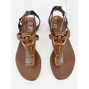 Gucci Cognac Brown Leather Horsebit T Strap Flat Gladiator Thong Sandals 38